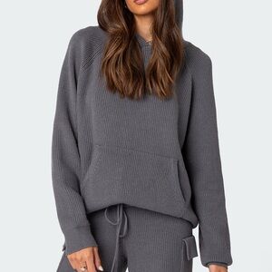 Edikted Gray Ribbed Wynter Oversized Knit Hoodie